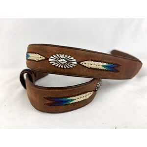 Tony Lama Western Leather Belt Concho Embroidered Arrow Brown Size 32